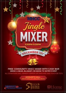 2022 Midland Hispanic Chamber of Commerce Jingle Mixer banner with sponsor logos and event details